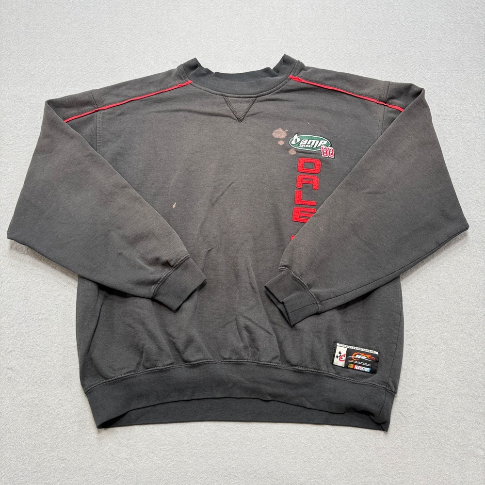 Vintage NASCAR Crewneck Sweatshirt Men's XL Black Striped Dale Jr Racing Y2K